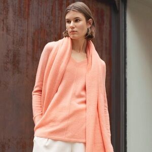 White +  Warren Vneck Seamed Cashmere Sweater Coral